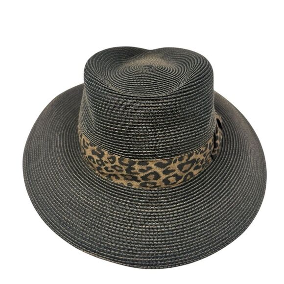 Eric Javits Accessories - Eric Javits SquisheeStraw Fedora Hat – Leopard Print Band – Packable – UPF 50+